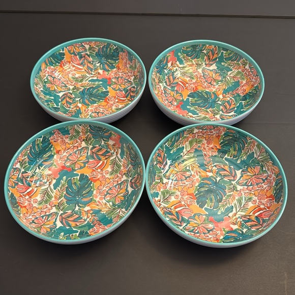 4pc SAMBA Colorful Tropical Print Melamine Dinner Bowls - 8" - Picture 6 of 7